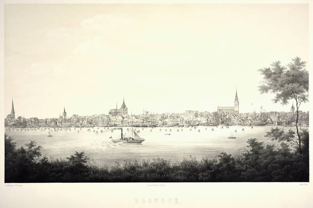 Rostock, Blick von Gehlsdorf, vor 1870