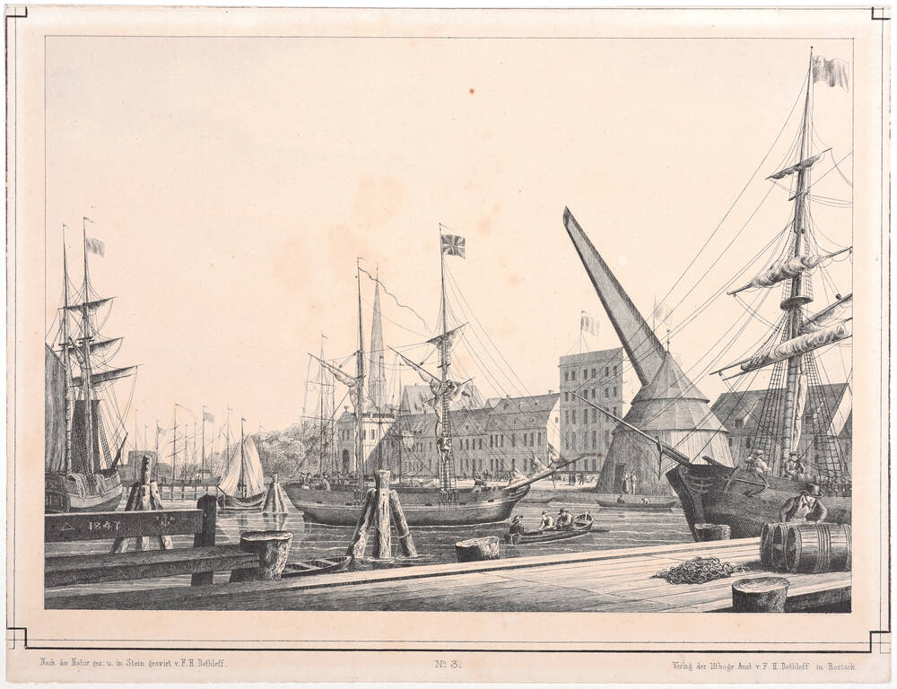 Ein Theil des Hafens zu Rostock, 1847