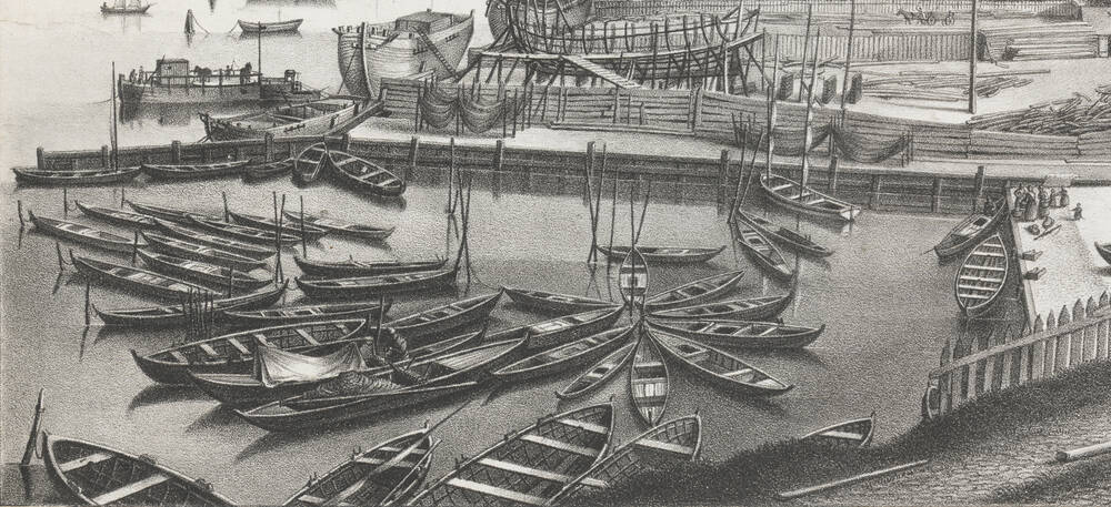 Boote der Rostocker Straßenfischer unterhalb der Fischerbastion